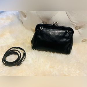 DKNY Black Leather Clutch w/ removable leather strap